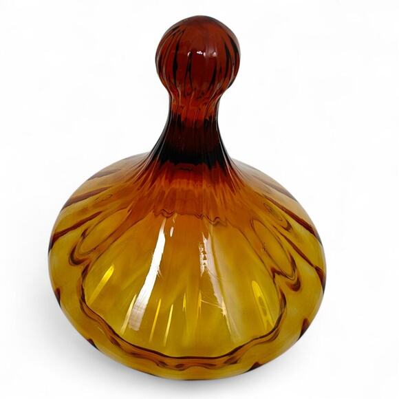 Vintage Empoli Italy Circus Tent Amber Glass Lidded Candy Dish Jar 1960s MCM - Picture 9 of 11